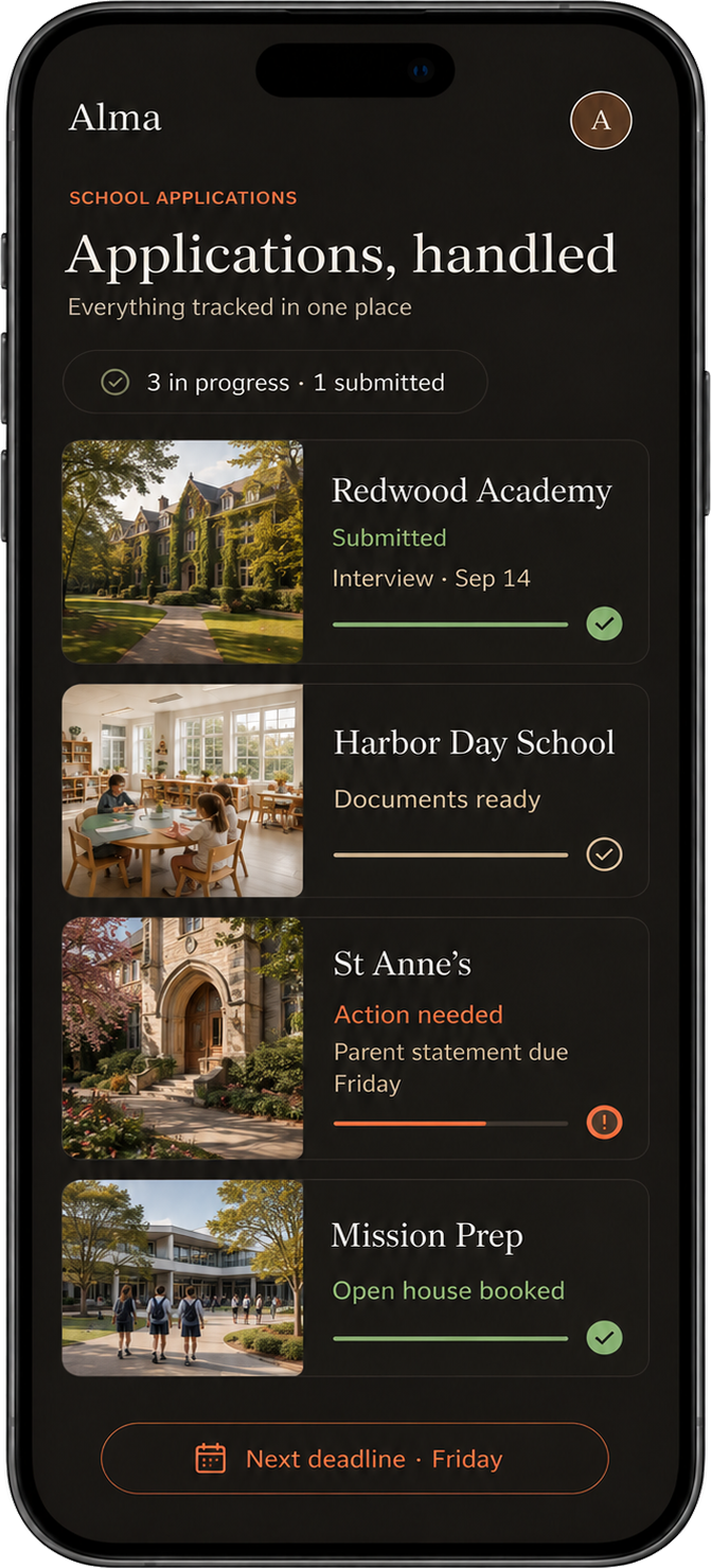 Alma school research — compare schools and track applications